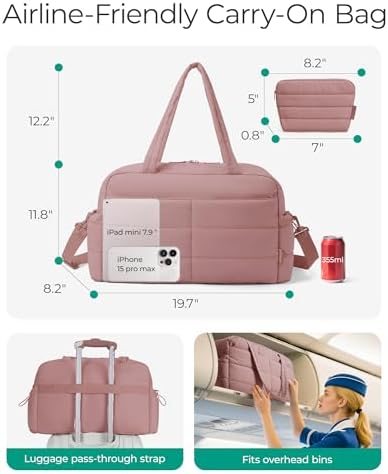 Reistas, sporttas, voor dames, 31 liter, waterafstotend, gewatteerd, handbagage, tas, weekendtas, gevoerd, laptop-handbagage met toilettas, reistas