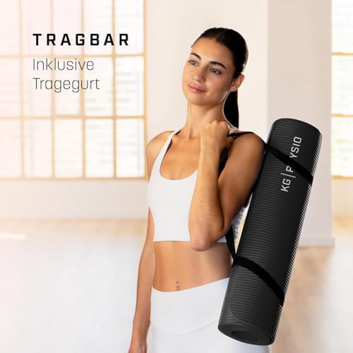 Antislip & gewatteerde yogamat – yogamat met draagriem, fitnessmat, sportmat, 8 mm dik, gymnastiekmat, pilatesmat, fitnessmat