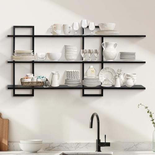 Wandplanken met 3 niveaus, decoratieve zwevende plank voor aan de muur, planten- en fotoplank voor opslag en presentatie, houten plank voor de woonkamer, Sc