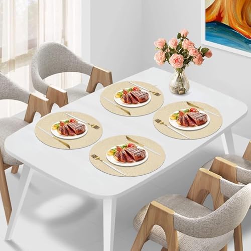 Ronde placemats, set van 6, wasbaar, 34 cm, hittebestendige placemats, onderleggers voor in de keuken, diner (beige)