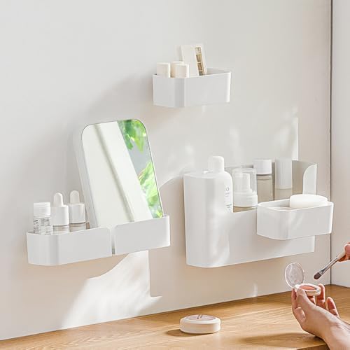 Zwevend plankje voor wandmontage zonder boren, zelfklevende badkamerorganizer, LED-plankje voor interieurinrichting, opbergruimte in keuken en badkamer, set van 4