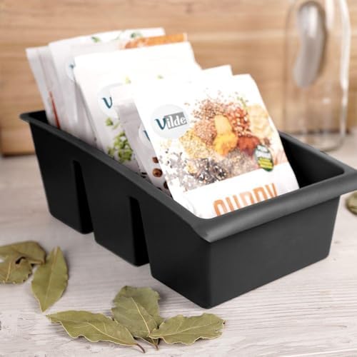 Vilde keukenorganizer | Opbergdoos voor kruiden, soepzakjes | Kruidensorteerder met 3 vakken | zwart 25x15x9 cm | Made in EU