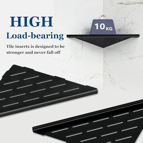 Hoekdoucheplank, roestvrij staal 304, zwart, doucheplank zonder boren, set van 2, badkamerhoekplank voor tegelvoegen, 254 x 254 mm