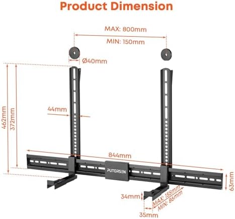 Universele soundbarbeugel voor soundbars met/zonder bevestigingsgaten tot 15 kg, verstelbare soundbarbeugel voor tv-wandbeugel met antislipvoet