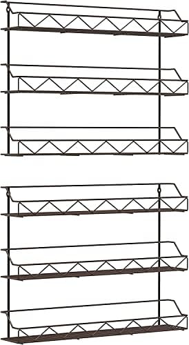 Ging wandrekjes voor kruiden, set van 2, groot kruidenrek voor het opbergen van potjes, smalle metalen wandrekjes voor de keukenwand of kastdeuren (zwart)