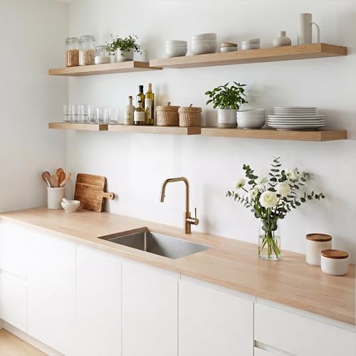 Wandplanken, 60 x 23,5 x 3,8 cm houten wandplank, wandplank met onzichtbare bevestigingen, hangende plank voor slaapkamer, woonkamer