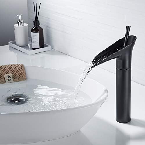 Retro waterval wastafelkraan, matzwarte eengreepsmengkraan voor de badkamer met messing afwerking, G3/8