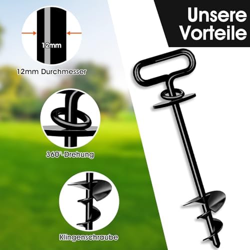 Grondanker voor middelgrote tot grote honden tot 12 kg, 12 mm ankerblok voor honden, groot, spiraalmes, hondenpaal voor tuin, strand, gazon, buiten (zwart)