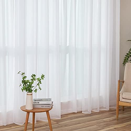 Transparante voile gordijnen met oogjes, set van 2, transparant, luchtig, decoratief, polyester, voor woonkamer, slaapkamer, 140 x 225 cm (B x H), oogjes aan de bovenkant, Wh