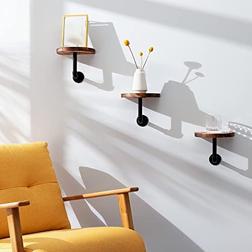 Wandplank van hout en metaal – set van 3 zwevende planken, hangplank – plank voor fotolijsten, decoratieve boeken, bloempotten – eenvoudige montage