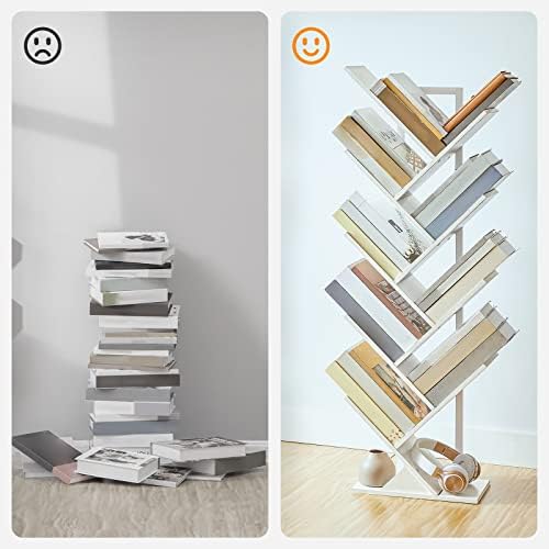 Boekenkast in de vorm van een boom, staande kast met 9 vakken, boekenkast voor thuiskantoor, opbergruimte voor boeken en cd's, stabiel en robuust voor de woonkamer EWT08SJ01G1