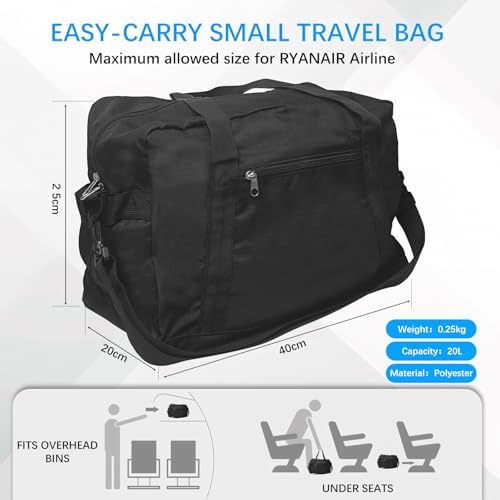 Sporttas, 40x20x25cm reistas voor Ryanair handbagage, waterdichte sporttas met verstelbare riem, 20L kleine sporttas voor He