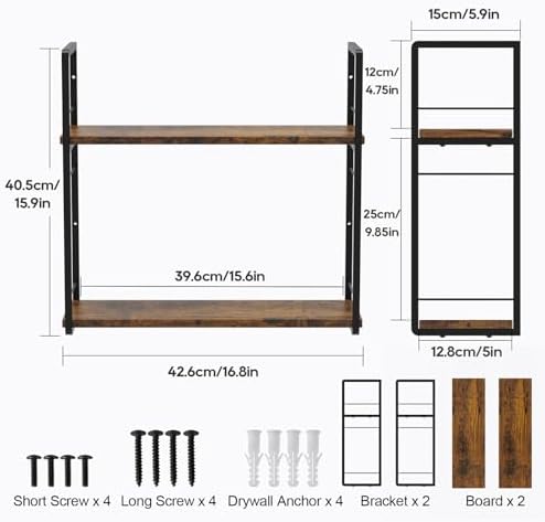 2-delige zwevende wandplanken van massief hout, 40,6 cm wandplank voor het opbergen van boeken, tafelplank, bureauplank, decoratie