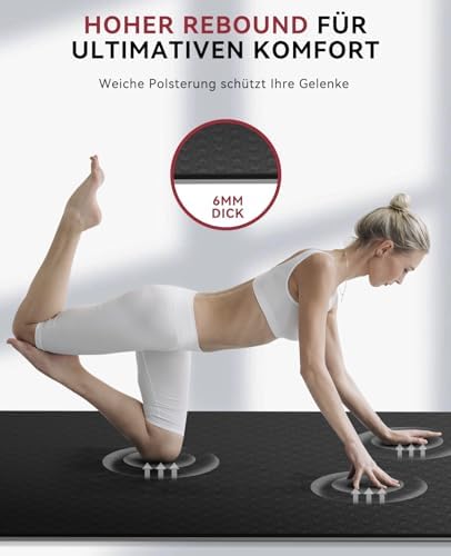 Yogamat XXL – 183 cm x 91 cm x 6 mm dik, extra grote antislip brede yogamat, gymnastiekmat, sportmat, fitnessmat, TPE-mat, trainingsmat, incl.