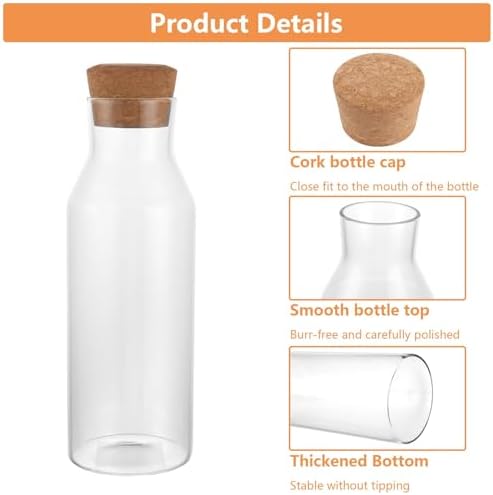 4 stuks waterkaraf met kurken deksel, glazen karaf, 1,2 liter, karaf met deksel voor bruisend water, fruit, sappen, restaurants, feesten, bruiloften, verjaardagen