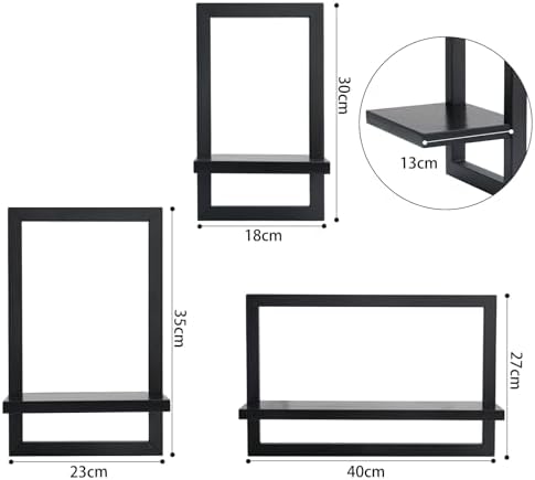 Set van 3 wandplanken, zwevende planken voor wanddecoratie, hangplanken voor opbergruimte aan de muur, vierkante boekenplank voor aan de muur, houten wandplank, hangplank