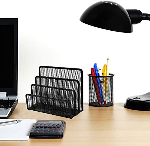 Brievenhouder van metaaldraad met 3 vakken, bureau-organizer, brievenhouder van gaas, catalogusstandaard, tijdschriftenstandaard, boekenstandaard, voor studeerkamer, kantoor