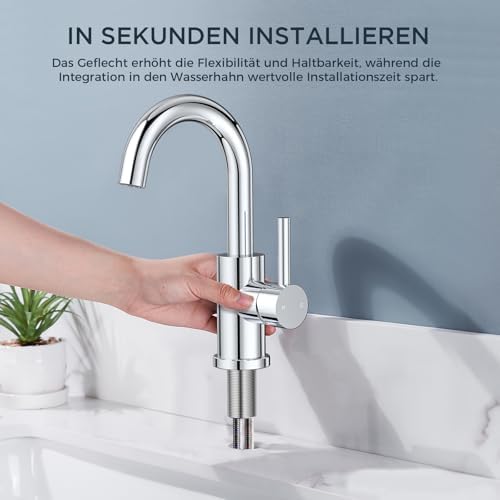 Badkamerkraan, hoog, 360° draaibaar, roestvrijstalen wastafelkraan, hoog, met warm-/koudwatermengkraan, eenvoudige montage voor badkamer-/keukengootsteen, kleine motorh