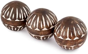 Witte decoratieve bollen van mangohout, set van 3, voor de woonkamer, eettafeldecoratie, woonaccessoires, 7,6 x 7,6 x 7,6 cm