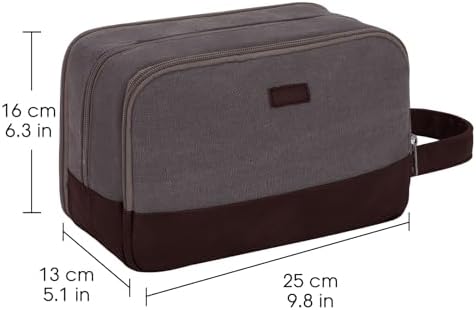 Toilettas voor heren, reistoilettas, dubbele set van canvas, waterafstotende veganistische leren tas voor scheerbenodigdheden en toiletartikelen, taupe