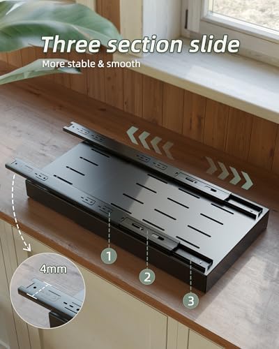 Telescopische lade, uittrekbare lade-organizer, breedte 30,5 cm, instelbare diepte 42–55 cm voor keukenkasten met zelfklevende folie, geen boren nodig, zwart,