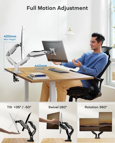 Monitorbeugel voor 2 monitoren voor schermen van 13 tot 32 inch, monitorbeugel voor 2 monitoren, gaming-monitorbeugel voor 2 monitoren – 360° draaibaar, 2 bevestigingen