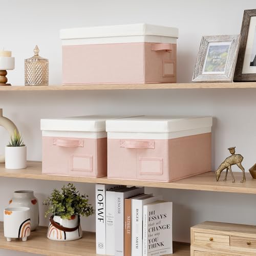 Opbergdozen met stoffen deksel, set van 3 Opbergdozen met deksel voor kasten, roze opbergdozen met deksel, opbergmand voor kledingkasten, opvouwbare organizer