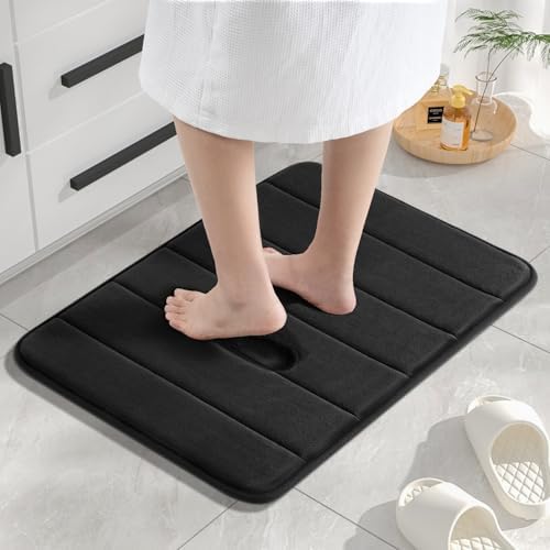 Badmat van traagschuim, antislip, absorberend, wasbaar, zacht badkamertapijt, sneldrogend, voor de badkamer, zwart