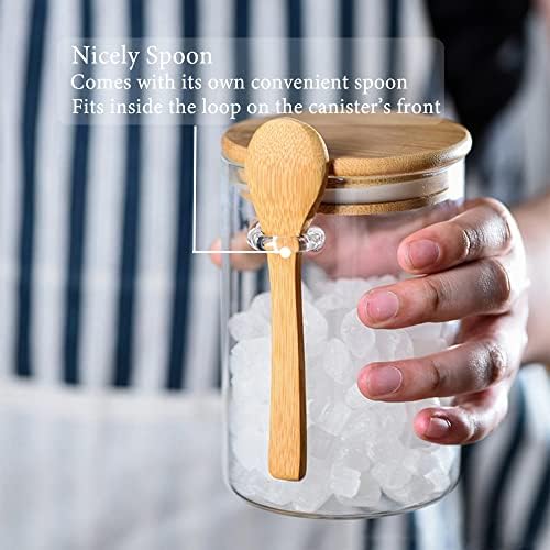 Glazen potten met deksel, luchtdicht en lepel, potten voor overnight oats, voorraadpotten voor levensmiddelen, voor koffie/thee/suiker/kruiden, maaltijdbereiding, glazen suikerpot