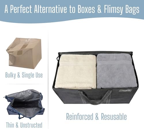 Opbergzak van 102 liter, opbergbox met deksel, stevige handvatten, verhuiszakken met ritssluiting, alternatief voor verhuisdozen, opvouwbare kledingopbergers (grijs, Pac