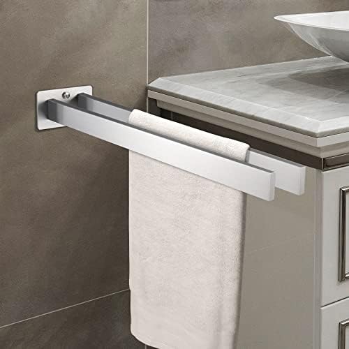 Handdoekhouder van roestvrij staal om in te boren, met twee armen, vierkant, dubbele handdoekhouder, wandmontage voor badkamer en keuken, 39 cm (zilver)