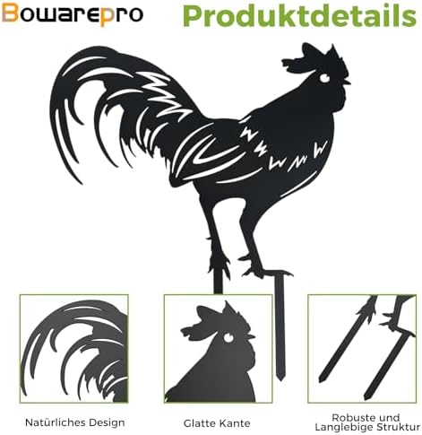 4 metalen kippen, tuindecoratie, haan-decoratie, tuinbordjes, kippendecoratie, handgemaakte tuinfiguren voor buiten, binnenplaats, schutting, tuin (zwart)