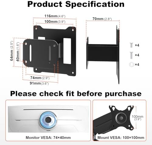 VESA-adapterplaat, compatibel met Samsung Odyssey G9, Neo G9, CRG9, CHG9, CHG90-monitoren – VESA 100x100, zwart, compatibel met monitorbeugel,