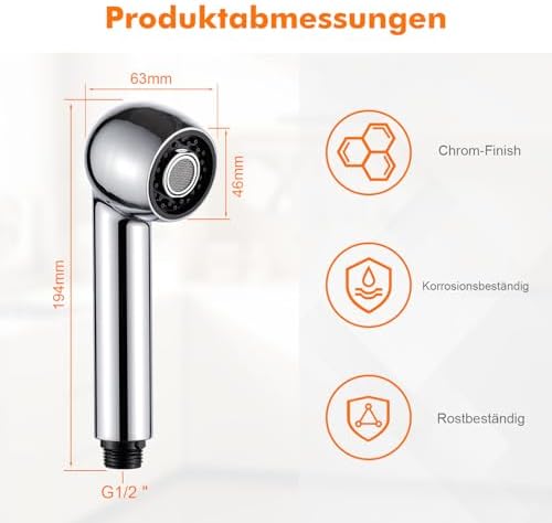 Douchekop voor keukenkranen [vervangende kop voor spoelbak] met 2 straalsoorten (straal / nevel) – Waterbesparende handdouche voor spoelbak, chroom