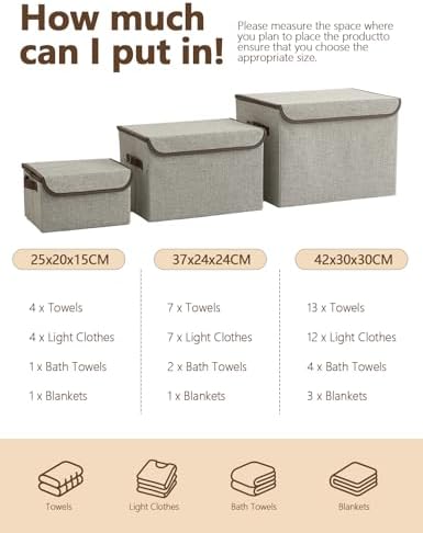 Opbergboxen met deksel, set van 3 opvouwbare stoffen opbergboxen met handige handvatten, 37 x 24 x 24 cm, opbergboxen met deksel voor de slaapkamer, k