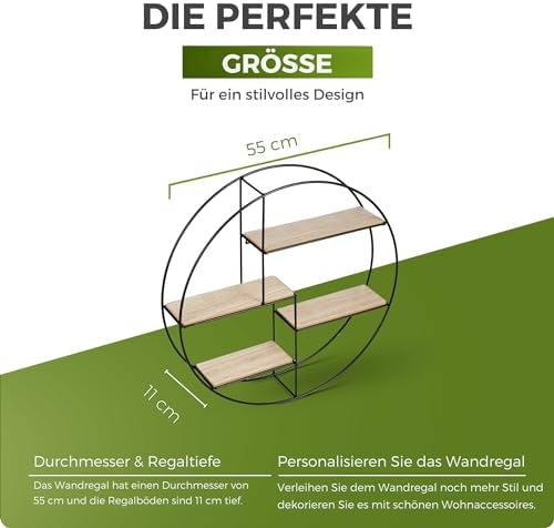 Intimo Living Zwarte industriële wandplank van hout en metaal – Elegante, ronde wandplank voor boeken, decoratie, keuken en badkamer – 55 x 11 cm