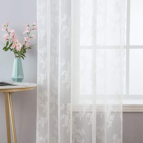 Kanten gordijn met kettingeffect, gordijn met oogjes en kant, transparant speciaal decoratief gordijn, halfdoorzichtig, doorschijnend voor woonkamer, kinderkamer