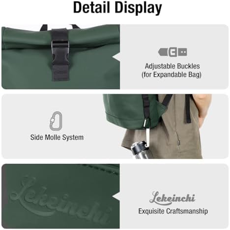 Laptoprugzak, waterdichte rolltop-wandelrugzak voor dames en heren, lichtgewicht, 3. groen, rolltop-laptoprugzak