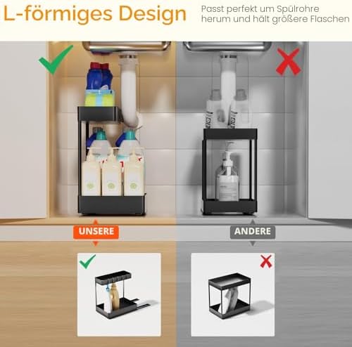 Keukenorganizer Kast Keukenorganizer 2 verdiepingen Onder-spoelbakrek Kastorganizer Keuken met 5 haken Onder-spoelbakorganizer voor spoelbak,