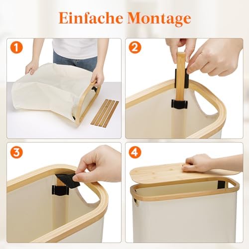 Toiletpapiermand, badkamerorganizer van bamboe, toiletpapierkast voor kleine ruimtes, toiletpapierhouder met deksel, 23 l, crèmekleurig