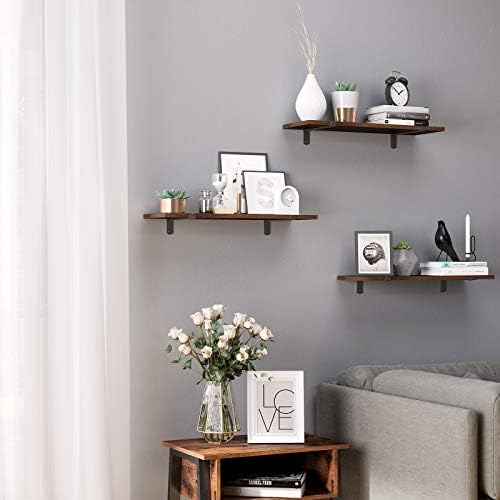 Wandplanken, 2 stuks, zwevend, decoratief, retrostijl, maximale belasting 15 kg/stuk, 60 x 20 x 7 cm, MDF, bruin en zwart LWS04NB