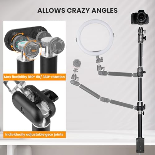 Overhead statief-camera-tafelstatief-klem – Flexibele knikarm voor bevestiging aan een tafel met 3/8-inch schroefdraad en 3/8-inch-naar-1/4-inch schroefadapter voor