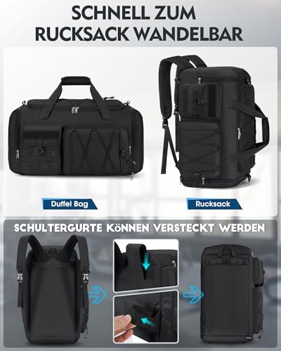 45L sporttas voor dames en heren, 3-in-1 reistas met schoenenvak en natvak, waterdichte gym-duffelbag, sporttas voor outdoor, fitness, Re