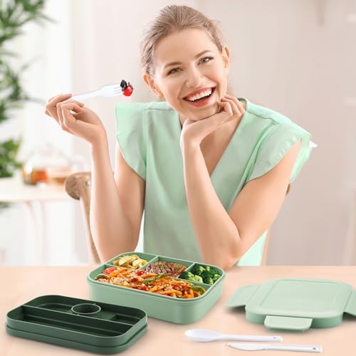 Lunchbox voor volwassenen, 2000 ml lunchbox met vakken, bento-boxen, lunchbox met bestek, lunchbox, lekvrije voedselbox, lunchbox Di