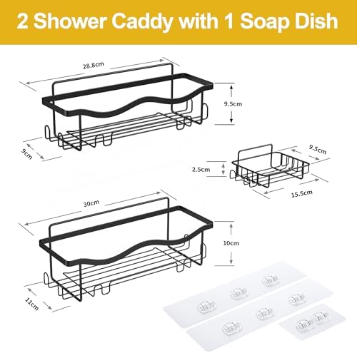 Doucheplank zonder boren, set van 3, roestvrijstalen doucheorganizer, shampoohouder voor de douche, zwart