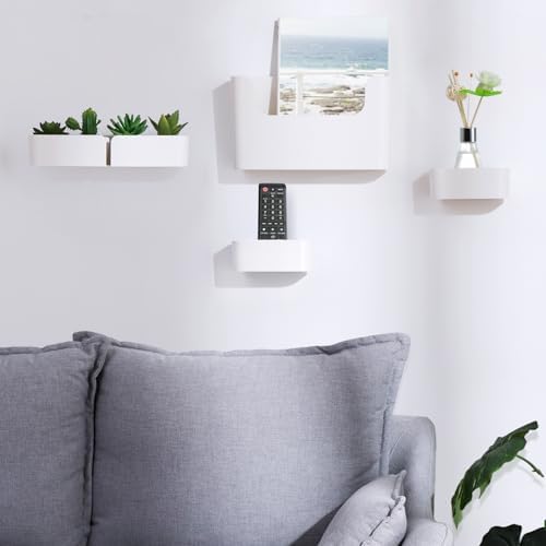 Zwevend plankje voor wandmontage zonder boren, zelfklevende badkamerorganizer, LED-plankje voor interieurinrichting, opbergruimte in keuken en badkamer, set van 4