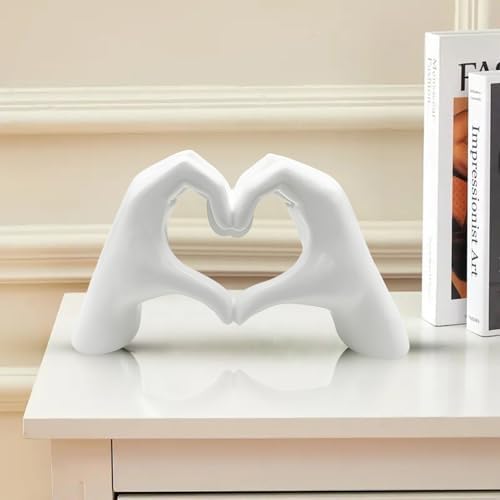 Hartvormig handbeeldje, hart-hand-sculptuur, liefdesvinger-decoratie, hart-handen-beeldje, gebarenbeeldjes en sculpturen, romantisch beeldje, woonaccessoire