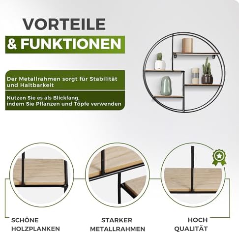 Intimo Living Zwarte industriële wandplank van hout en metaal – Elegante, ronde wandplank voor boeken, decoratie, keuken en badkamer – 55 x 11 cm