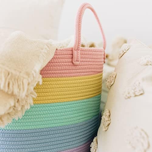 Waskorf voor kinderkamer, speelgoedmand, grote gevlochten mand met handvat, opvouwbaar & stevig, opbergmand voor kinderen voor dekens, speelgoed & kleding,
