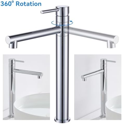 Hoge badkamerkraan, wastafelkraan, opzetkraan voor de wastafel, 360° draaibaar, mengkraan voor koud en warm water, uitloop ho